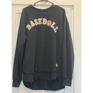 August Bleu black chenille Preppy patch baseball sweatshirt Large
